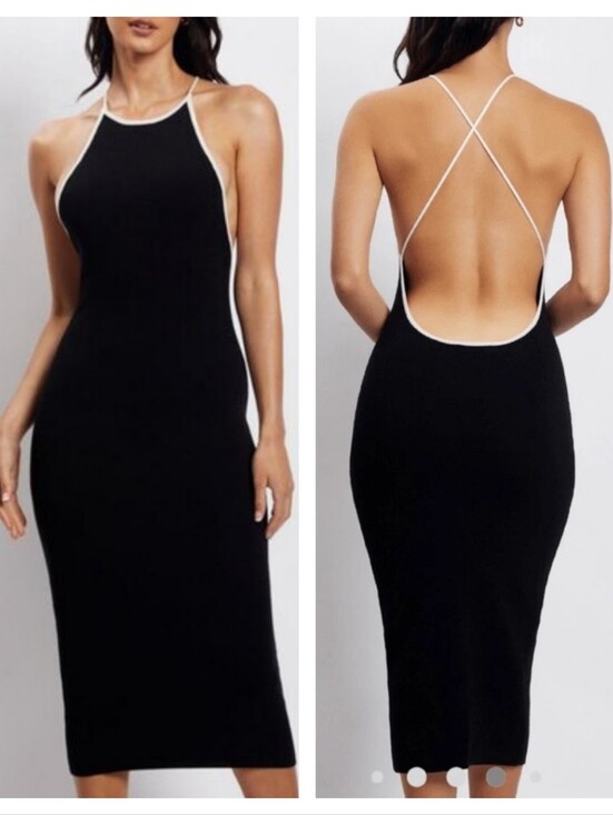 Meshki Dresses & Skirts - Meshki Heidi Contrast Binding Knitted Midi Dress Black Size XXL